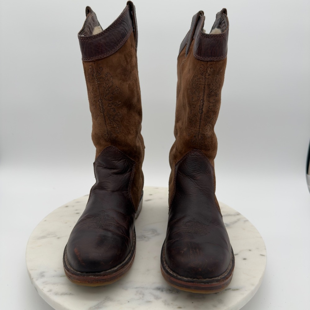 UGG Kensington Tall Boots Womens 6 Brown Leather Suede Shearling Lined 5545 80CH - Picture 5 of 10